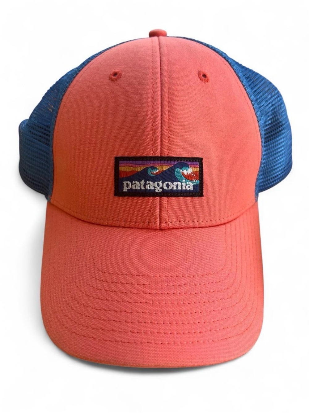 Patagonia Boardshort Wave Logo Trucker Hat Mesh Snapback Coral Pink Blue